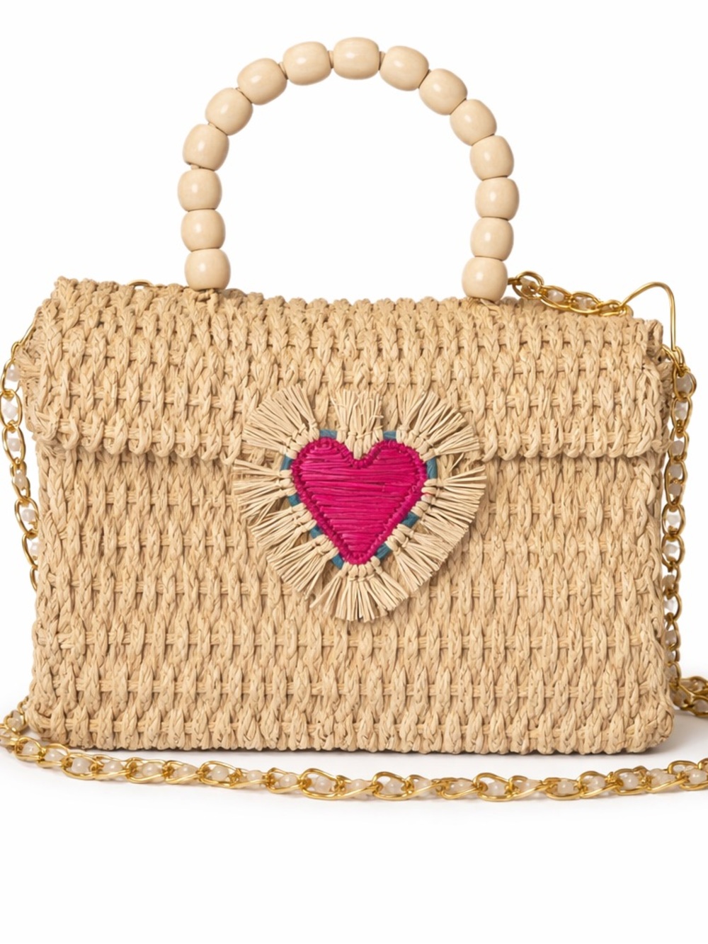 Handcrafted Tan Woven Bag with Heart Accent - Picture 2 of 4
